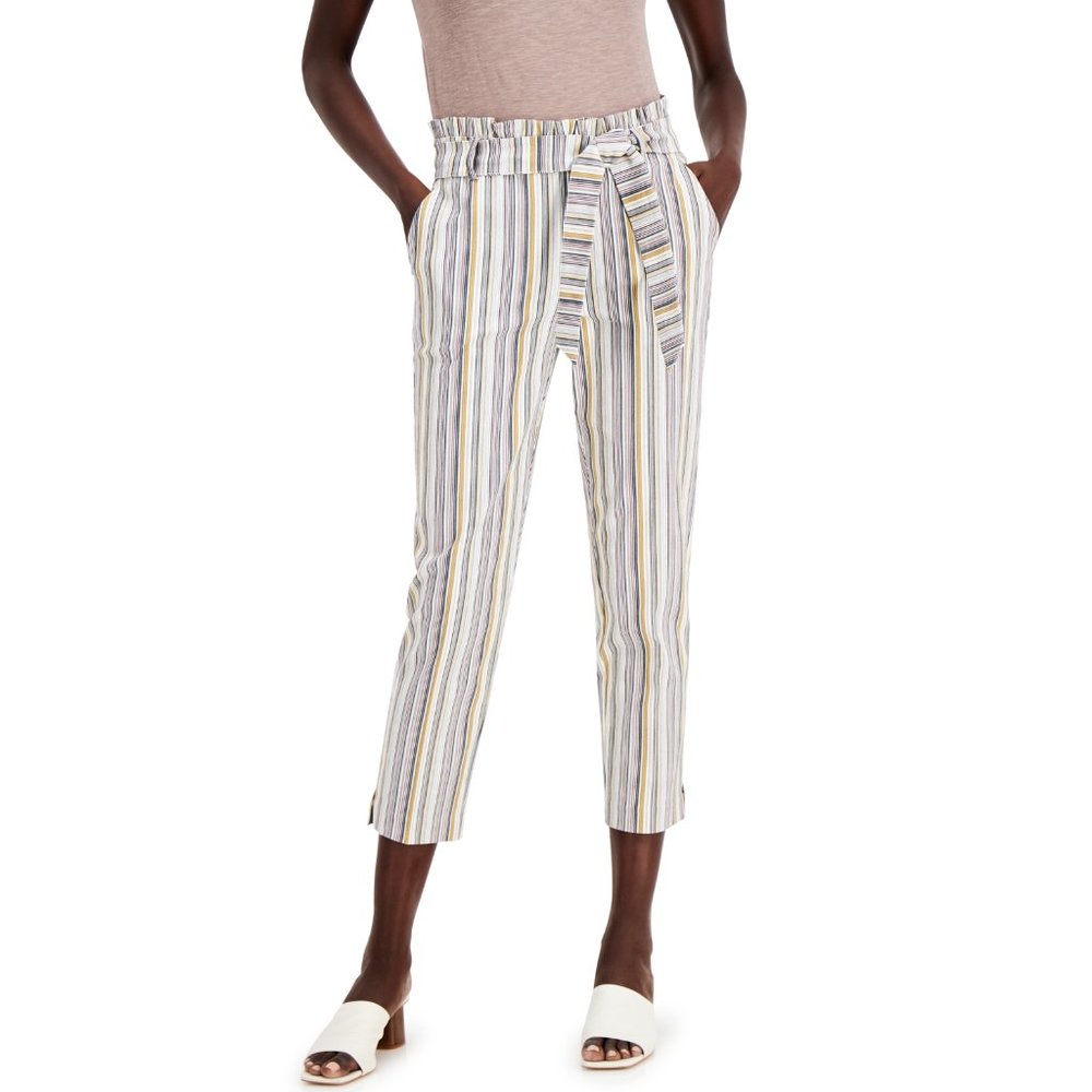 NWT Womens Willow Drive Belted Ruffled Paperbag Waist Cropped Pants